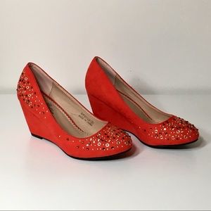 Coral Red Suede Wedges size 8